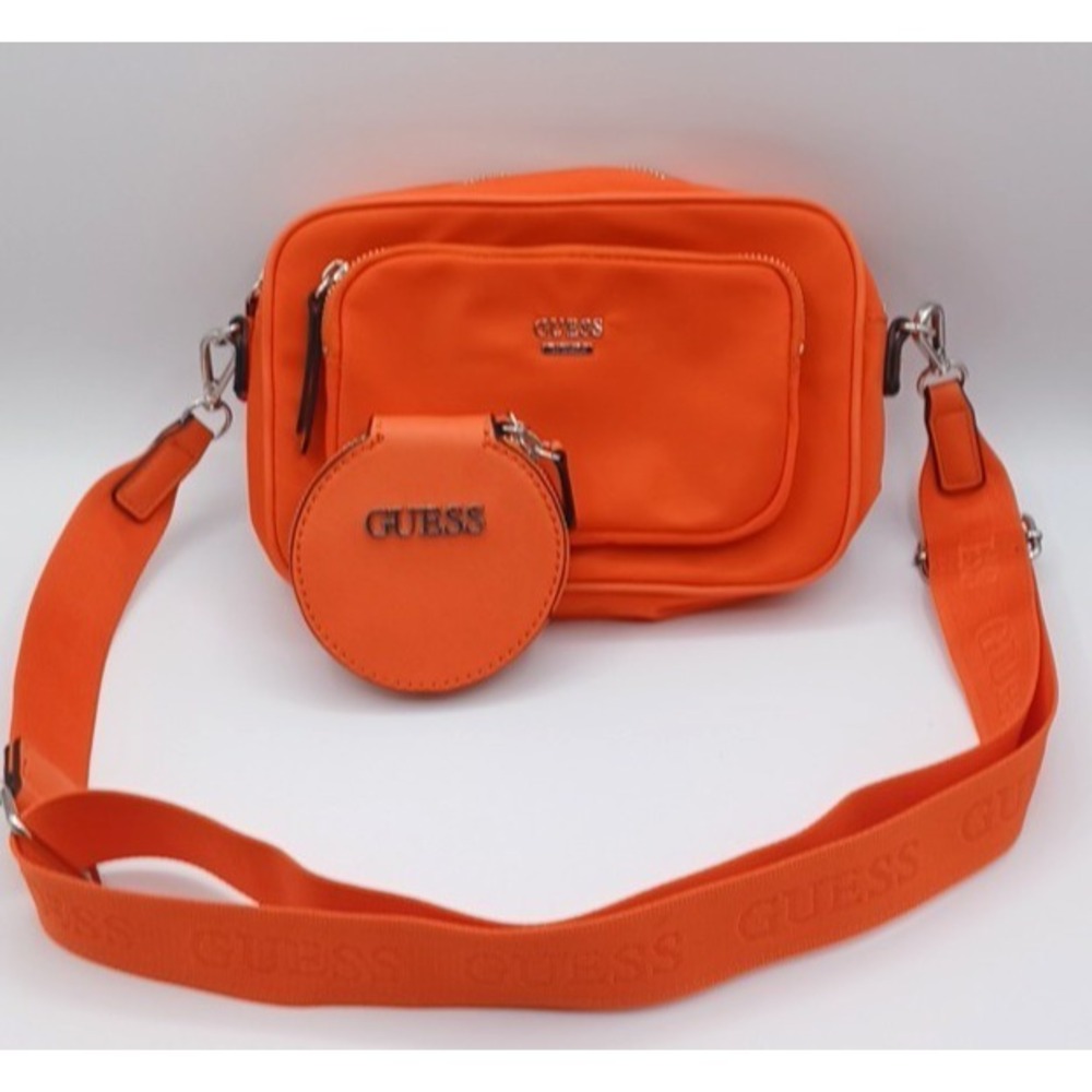 Guess Women's Orange Crossbody with Coin Purse, Adjustable Logo Strap, Pockets
